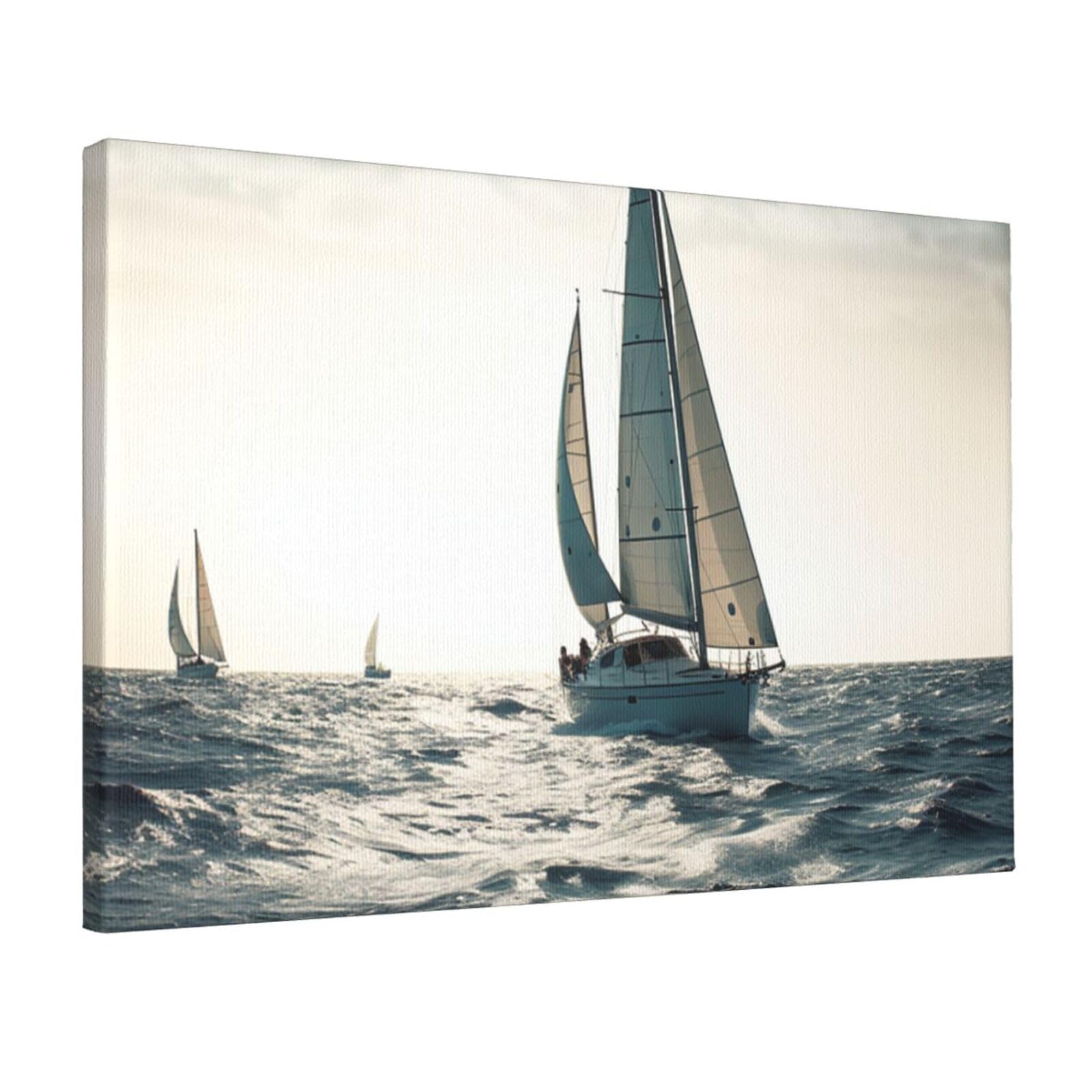 Fodpand Ocean Sailing Unframed Canvas Wall Art,Modern Posters Print Wall Decor Canvas Oil Painting For Bedroom Living Room Bathroom Wall Hanging Artwork Ready To Hang 12"X18"