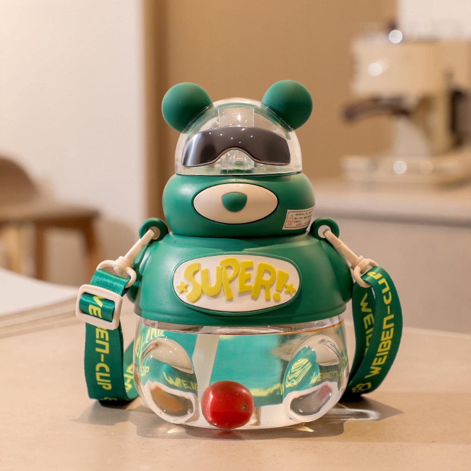 WEBERT Summer high value water cup portable large capacity plastic kids harness straw cup 红色