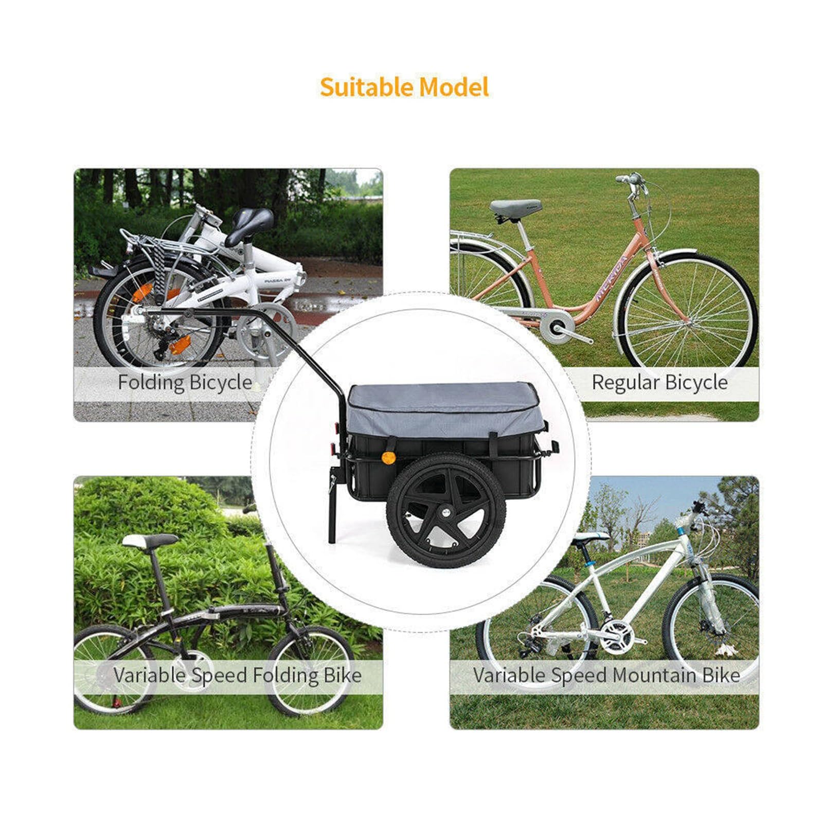 Remorque Cargo Monoroue Tout-Terrain avec Suspension à Ressort pour Vélos Électriques