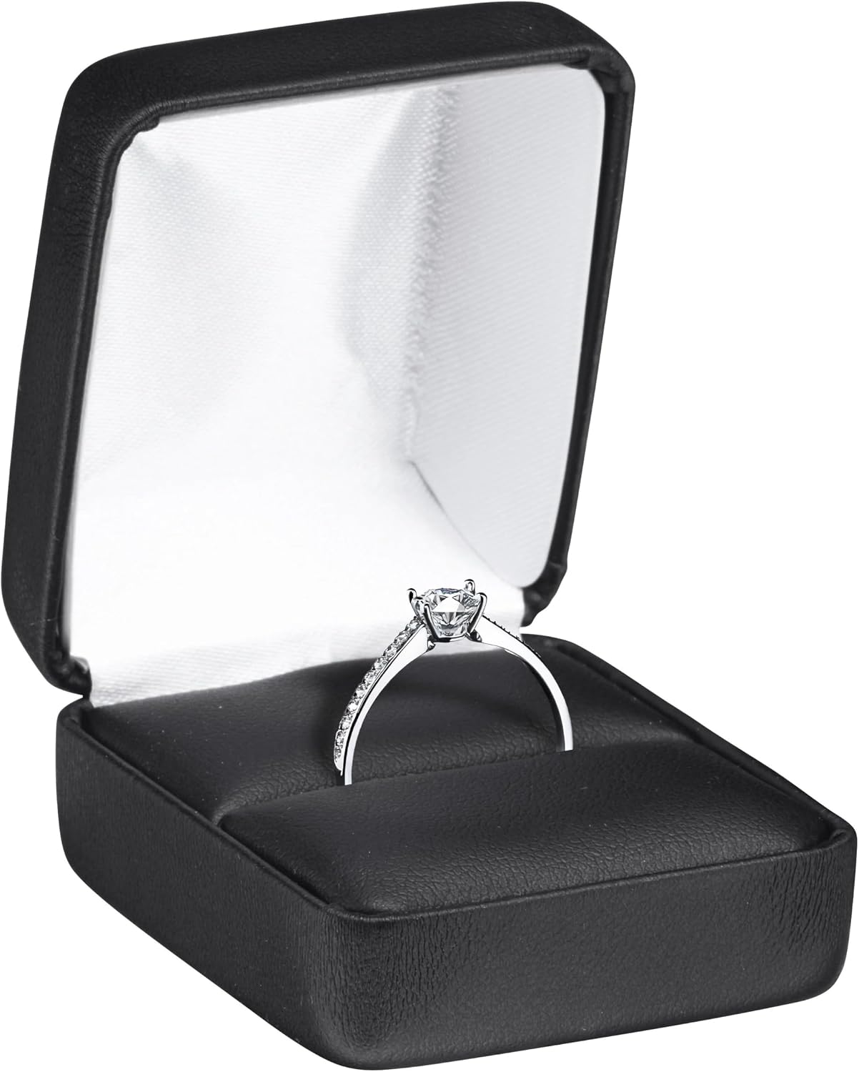 Ring Box – Black PU Leather Elegant Jewelry Gift Case for Proposal, Wedding, Graduation, Birthday, Anniversary