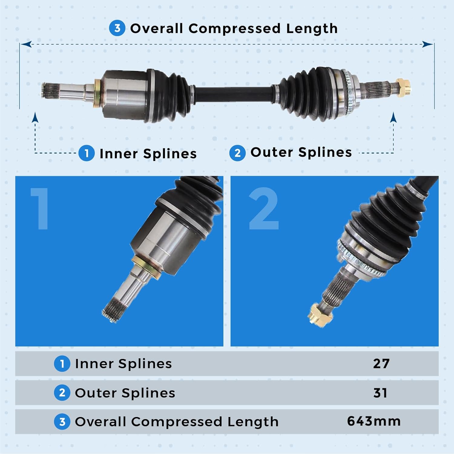 Front Left Driver Side CV Axle Half Shaft Assembly for 2007-2014 Ford Edge V6 3.5L 3.7L for 2007-2015 Lincoln MKX