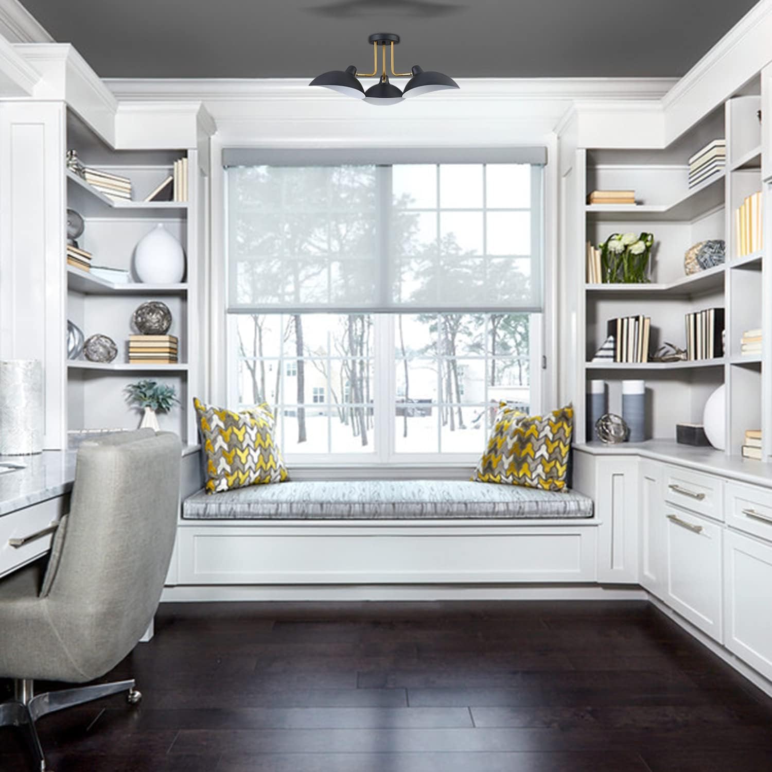 YUBOLE Ceiling Light Semi-Flush Mount, 3-Light Matte Black Multi-Directional Spot Light, Adjustable Rotating Ceiling Lamp for Bedroom, Dining Room, Kitchen, Entryway