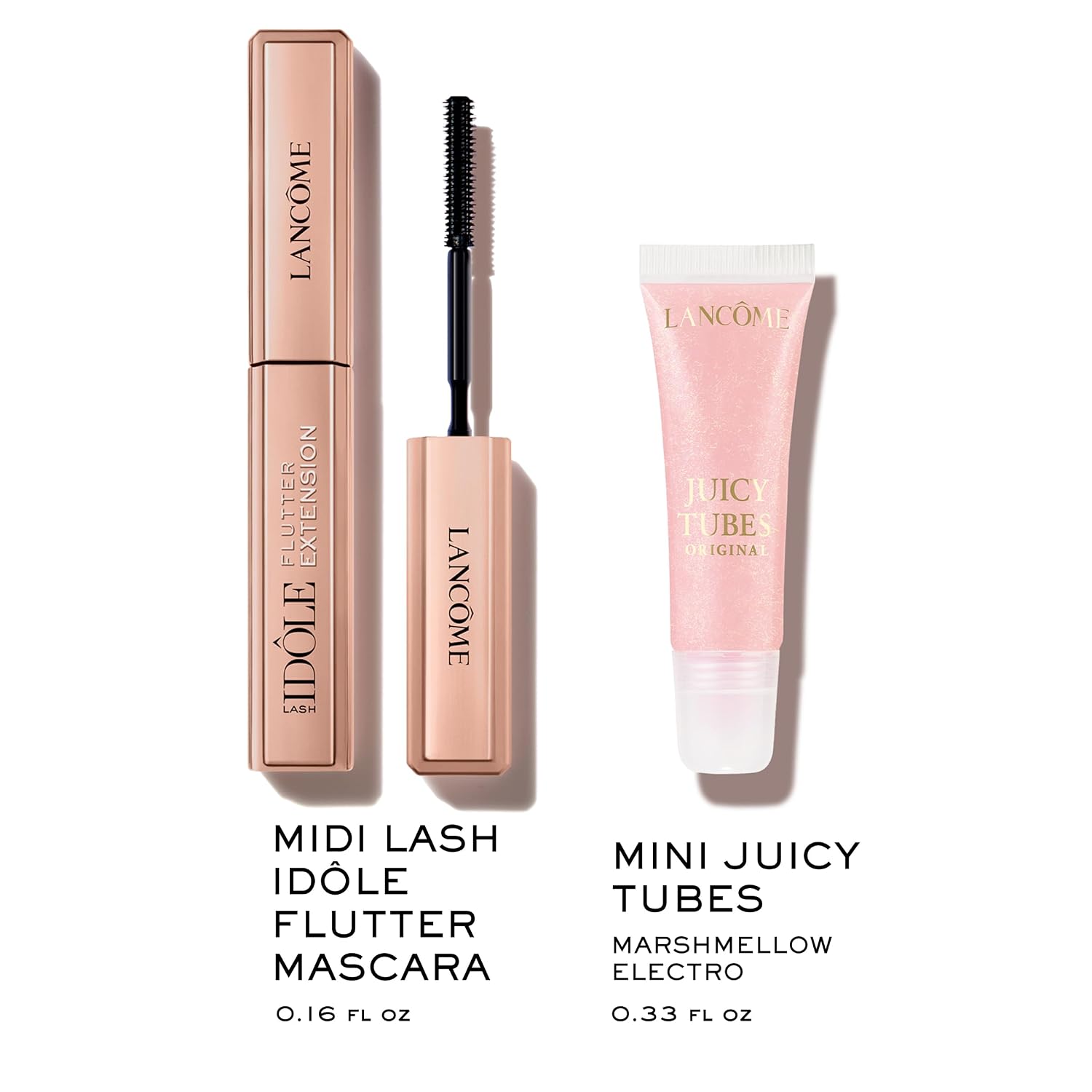 Lancôme Juicy Tubes Lip Gloss 0.33 fl oz & Lash Idôle Flutter Extension Mascara 0.16 fl oz Duo – Limited Edition Travel Set – Lengthening Mascara True Black & Hydrating Lip Gloss Marshmallow Electro