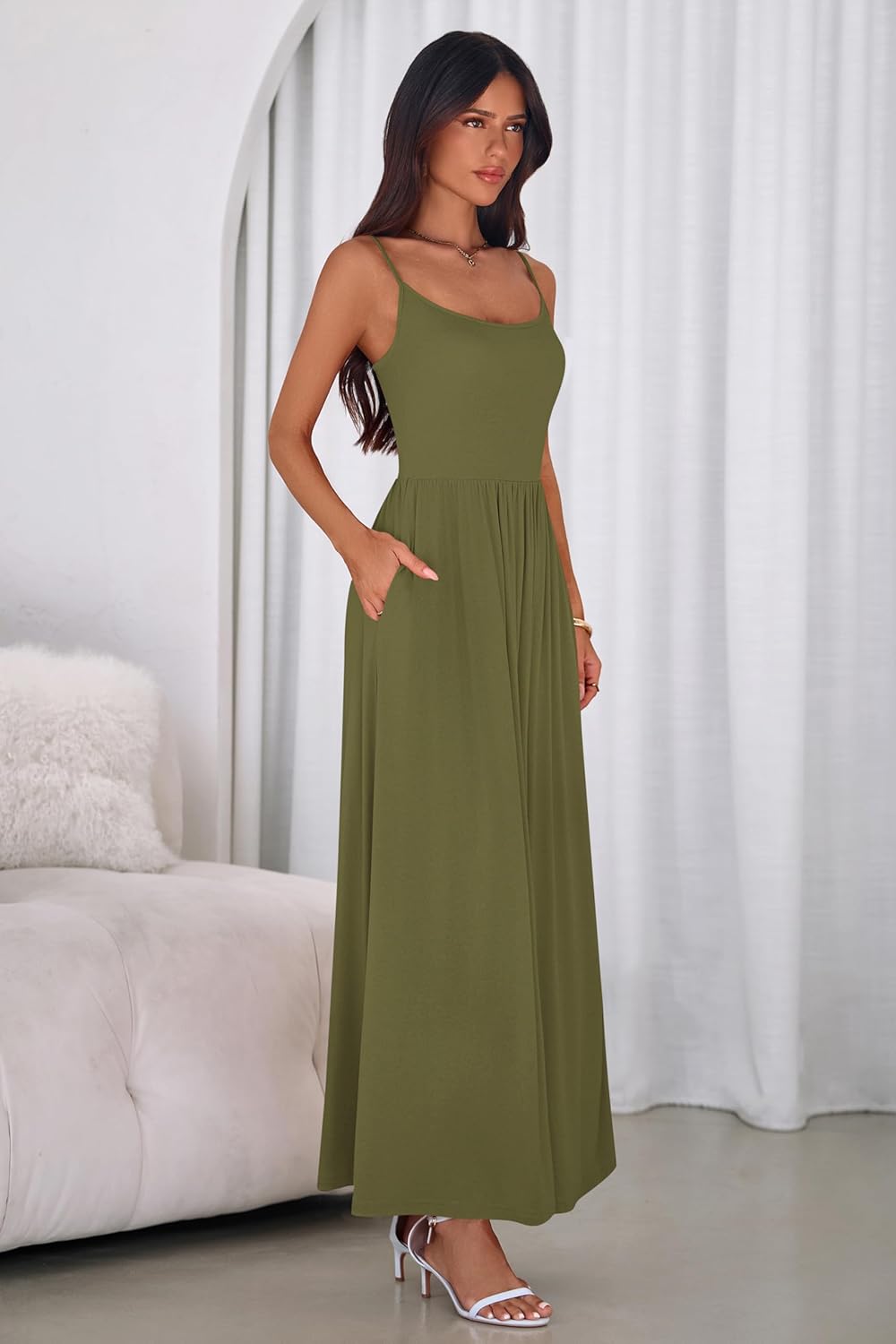 PRETTYGARDEN Womens Spaghetti Strap Maxi Dresses Sleeveless Summer Dress Long Casual Knit Flowy Beach Sundresses with Pockets - Image 5