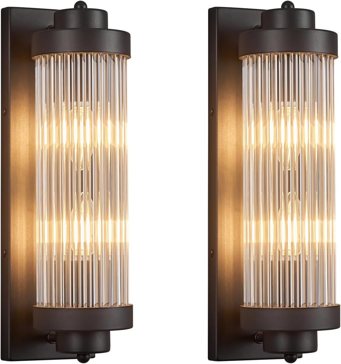 Black Wall Sconces Set of Two with Crystal Glass Strip Bathroom Sconces Modern Wall Lights for Bedroom Living Room Hallway Wall Light Fixtures, 2 Light E12 Base