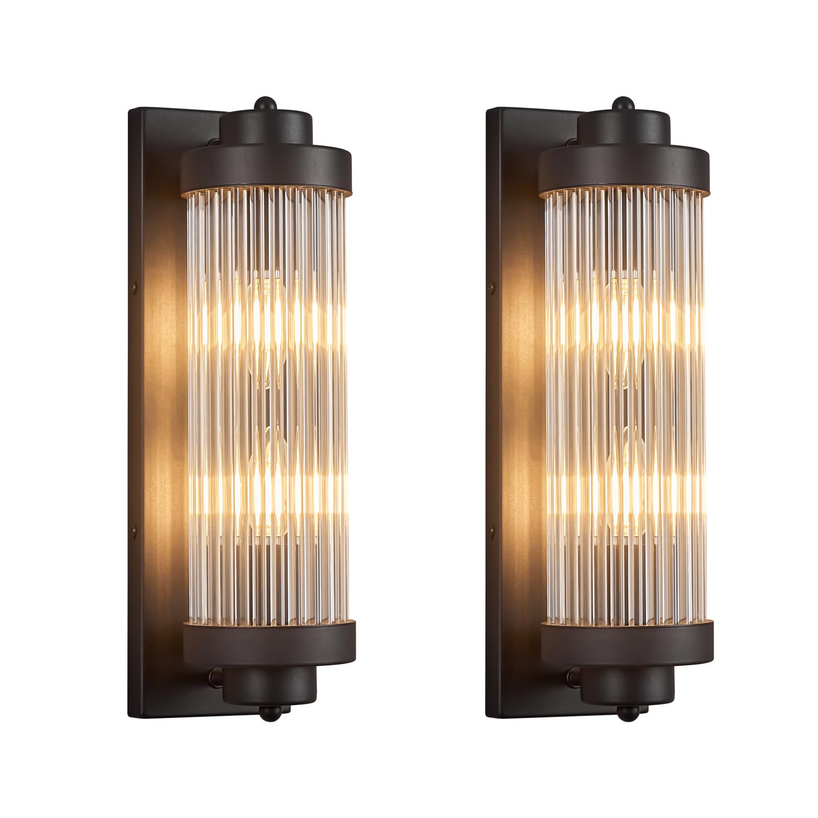 Photo 1 of FDPBY Black Wall Sconces Set of Two with Crystal Glass Strip Bathroom Sconces Modern Wall Lights for Bedroom Living Room Hallway Wall Light Fixtures, 2 Light E12 Base