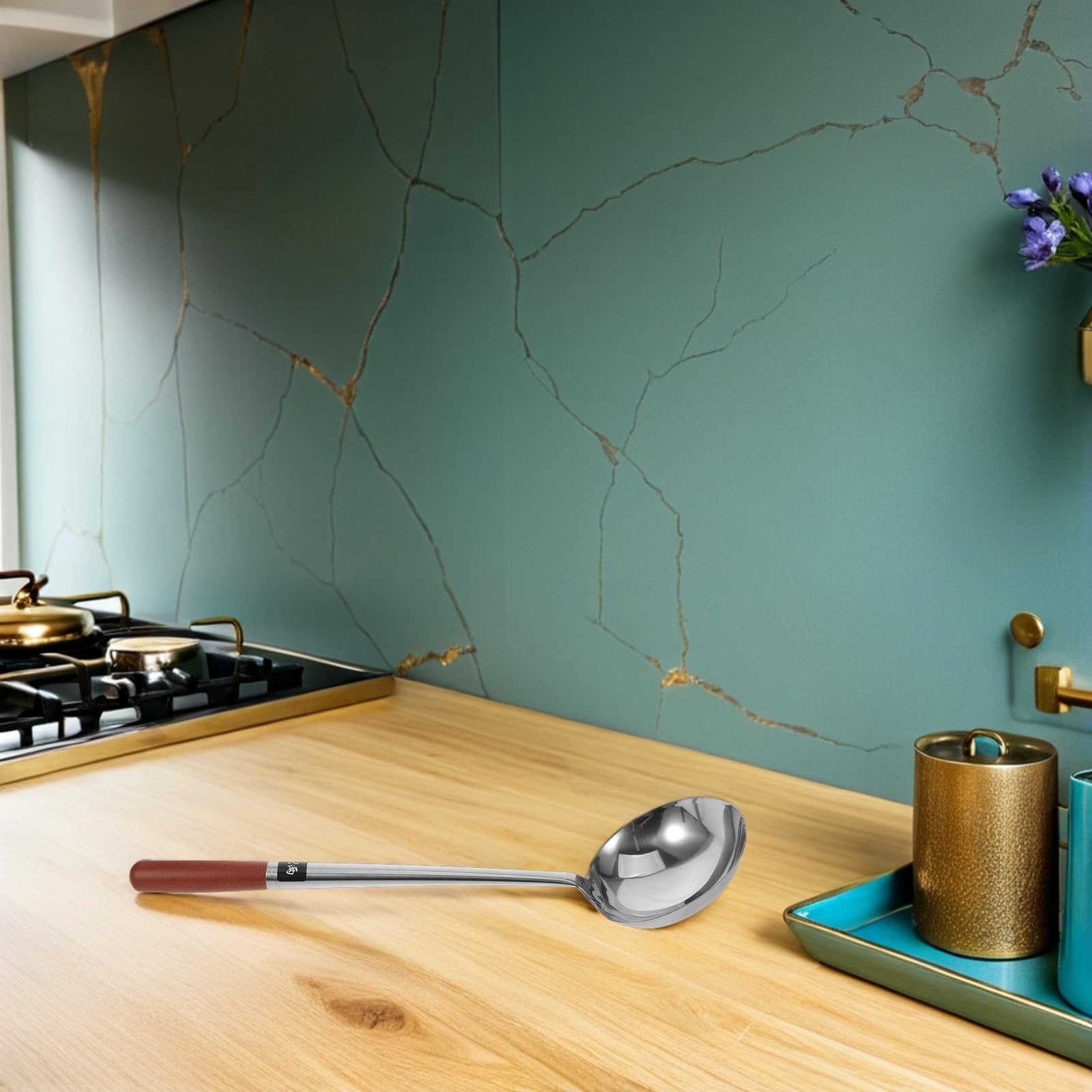 Cuchara Grande de Acero Inoxidable para Cocinar con Mango Ergonómico Cucharón Resistente para Servir Sopas Salsas y Salteados Utensilio Seguro y Fácil de Limpiar para Cocina