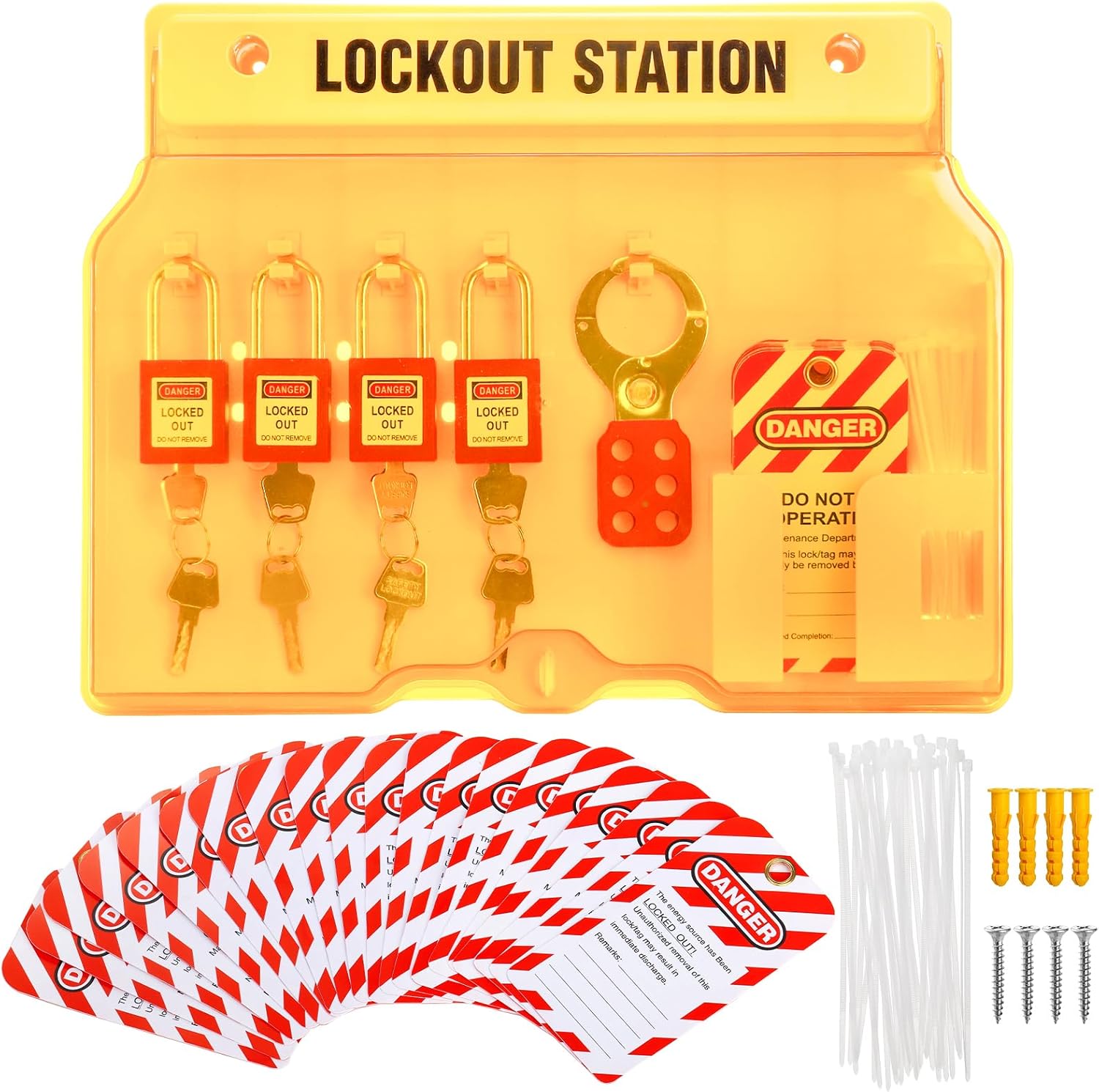 WUWEOT Lockout Tagout Station with Loto Devices, Lock Out Tagout Padlock Station Include Safety Padlocks, Lockout Hasp, Lockout Tags and Nylon Ties for Lockout Safety Supply, OSHA Compliance