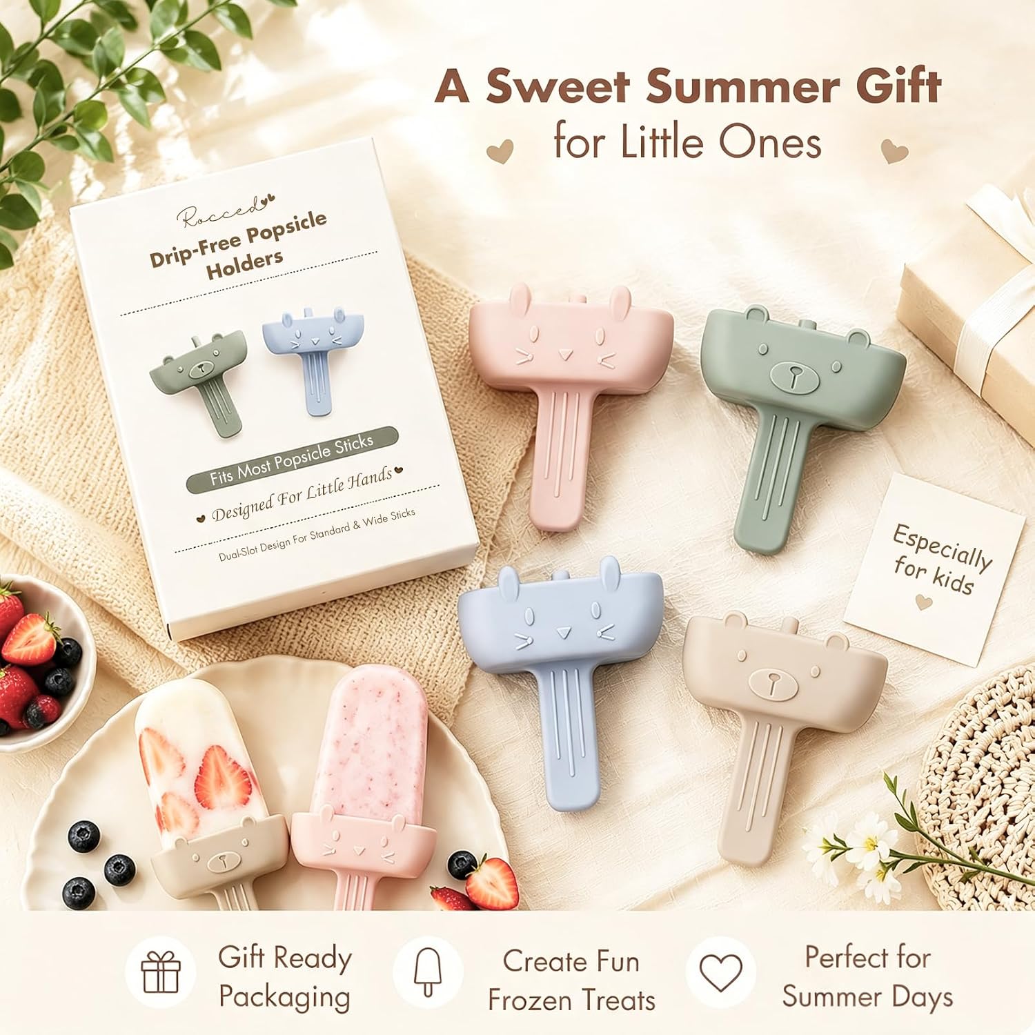 ROCCED Silicone Popsicle Holders for Kids, Drip Free Popsicle Stick Holders