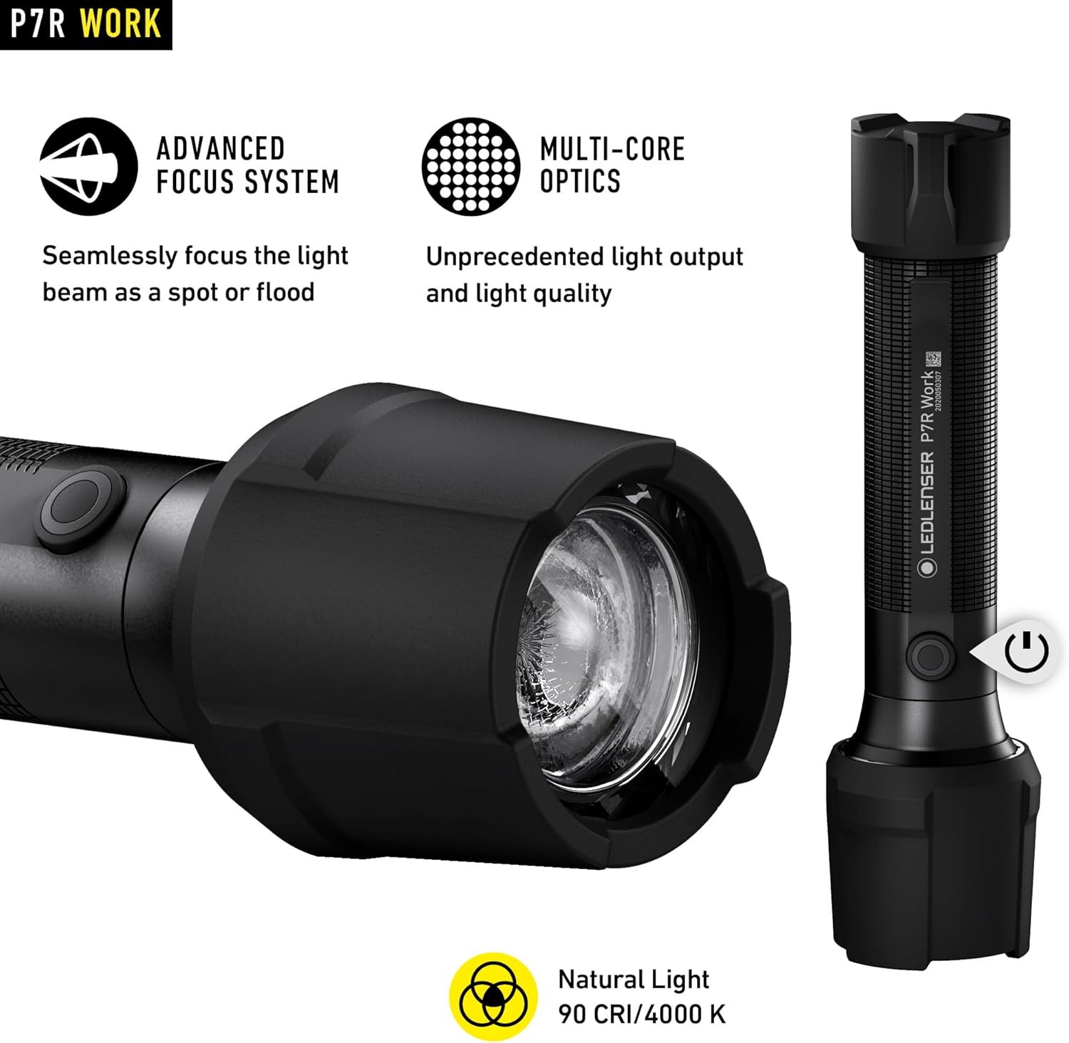 Ledlenser P17R Core Flashlight - Black LED Light for Home and Emergeny Use - Advance Focus System - 95 Hour Run Time - IP68 Water & Dust Resistant - Multiple Light Modes - Handheld Design