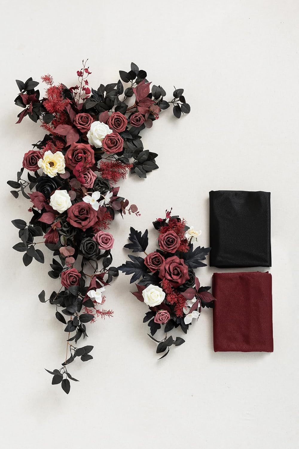 Ling's moment Black Red Artificial Wedding Arch Flowers Kit Pack of 4, 2pcs Hanging Flower Arrangement 2pcs Chiffon Drapes Ceremony Reception Fake Rose Arbor Backdrop Floral Party Outdoor Decorations - Image 7