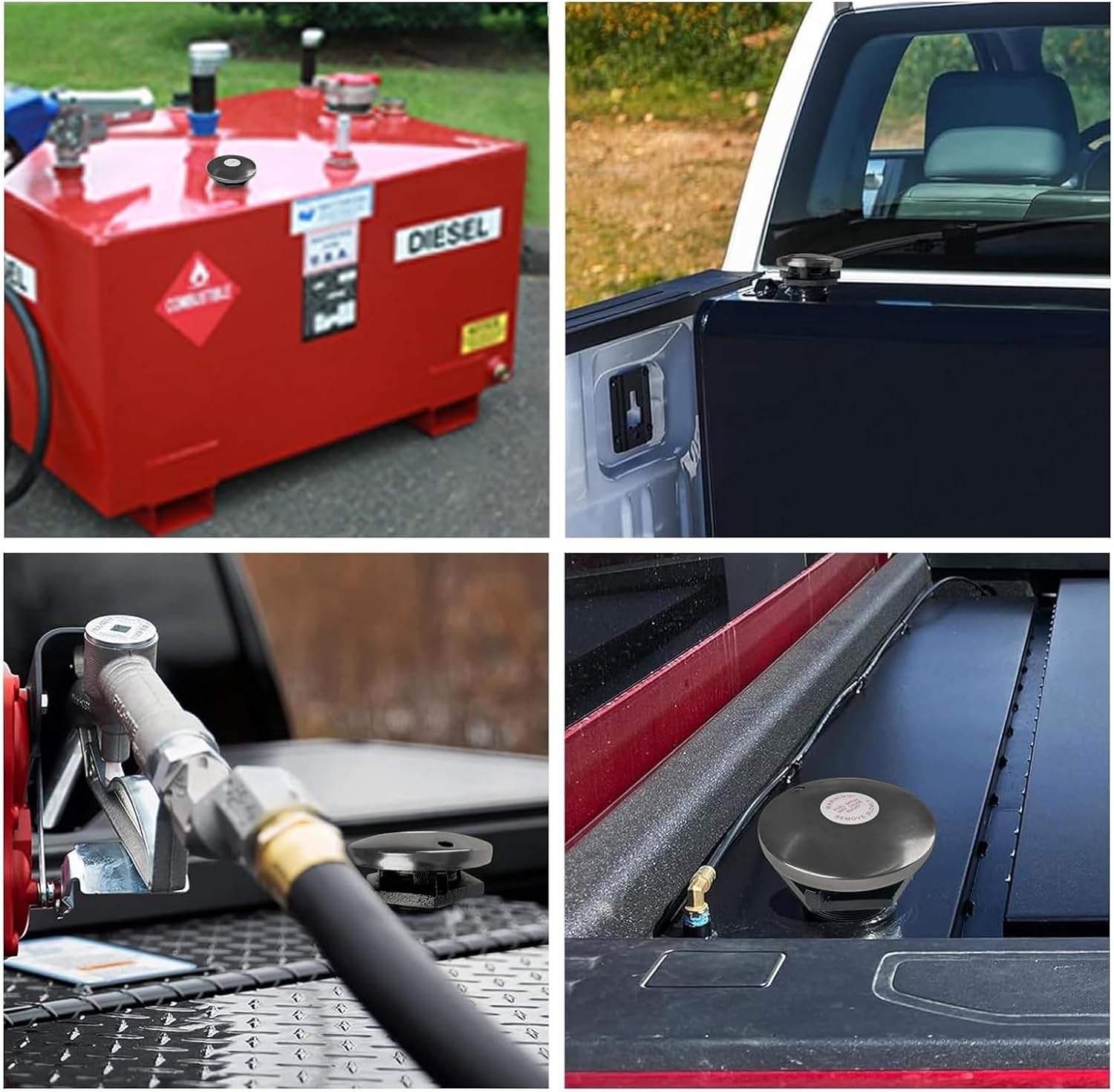 Transfer Tank Vented Cap with Threaded Neck, Vented Fuel Cap for transfer tank with 2 Inch Base, Diesel Fuel Cap, Transfer tank Fuel Cap & Vented Fuel Storage（black）