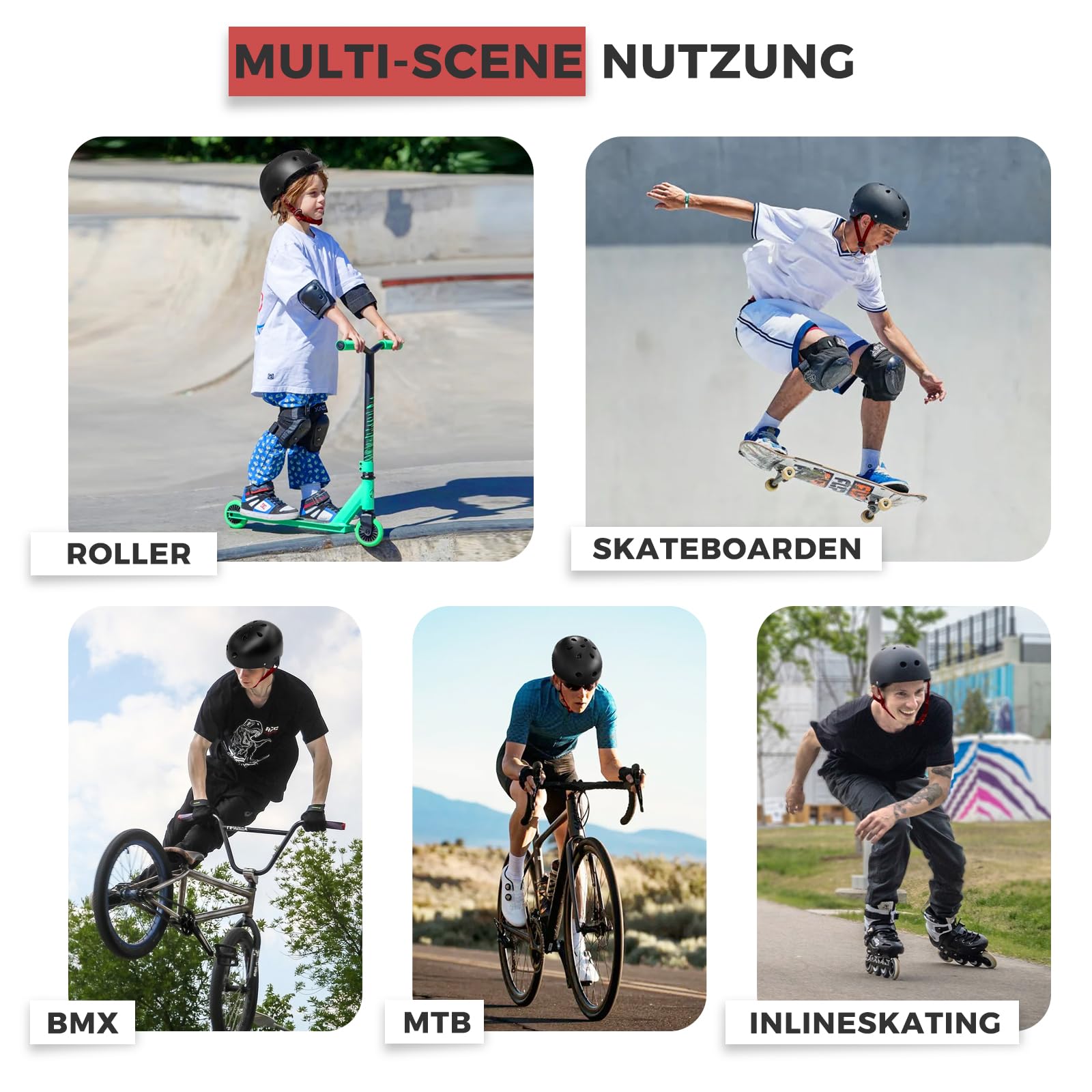 LeapBeast Skaterhelm Fahrradhelm, Belüftung | Sicherheit | leicht | Skateboarding Helm für Fahrrad Skateboard Scooter BMX Kind Erwachsene