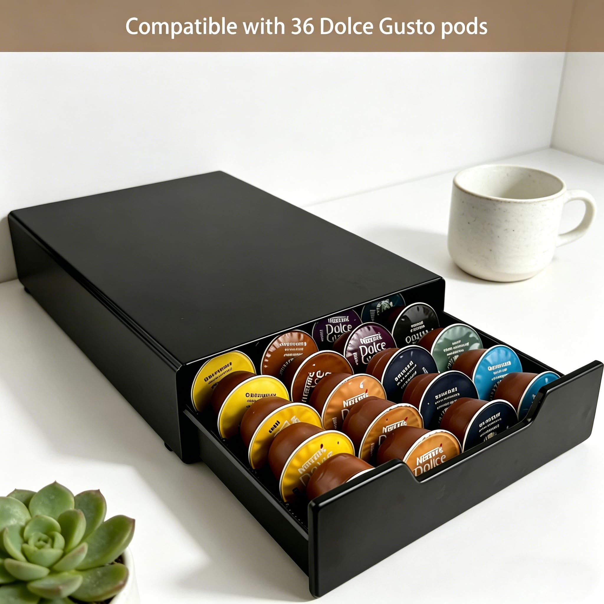 Cajón para cápsulas de café Nespresso Vertuo con capacidad para hasta 36 cápsulas grandes o 40 pequeñas Vertuo, soporte para cápsulas de café compatible con cápsulas Dolc Gusto, cápsulas K-Cup para