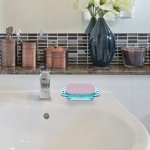 Miniatura 7 de MDLUU Paquete de 2 jaboneras de barra de vidrio, soporte para jabón en relieve, bandeja protectora de jabón decorativa para ducha, bañera, fregadero