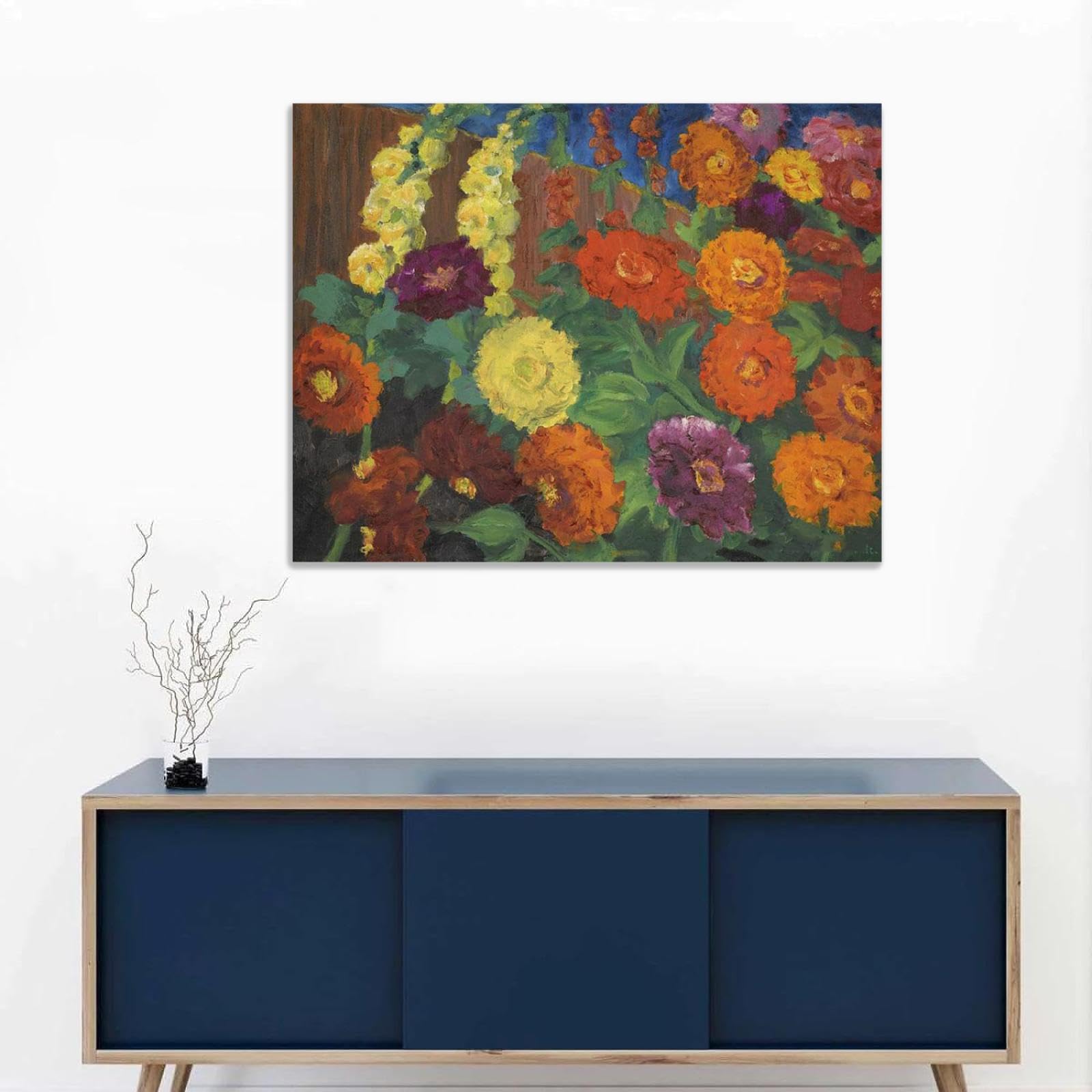 Canvas Print Wall Art Famous Painting Reproduction《Zinnias and