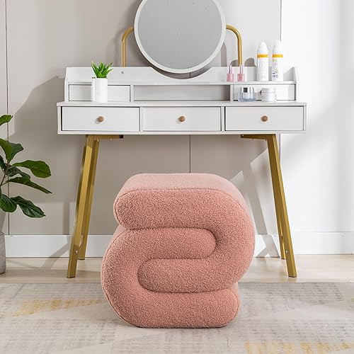 Miniatura 3 de KIVENJAJA Taburete otomano Sherpa, moderno en forma de S, taburete otomano, taburete otomano, silla decorativa para el suelo, taburete para sala de