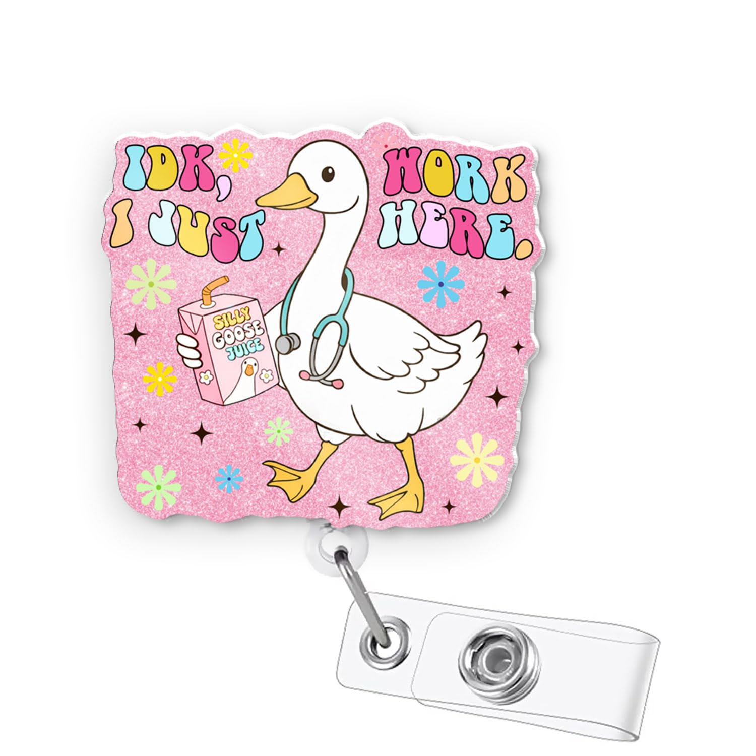 AZGUAMI Funny Nurse Badge Reel – Retractable Cute Silly Goose Glitter Pink ID Badge Holder with Alligator Clip, Nurse Weeks Gifts for Medical Nursing Assistant LPN RN CNA ER ICU Accessories for Work