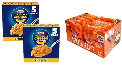 Paquete de macarrones con queso Kraft y ramen de pollo, macarrones con queso, ramen con queso, bueno para comida de dormitorio universitario,