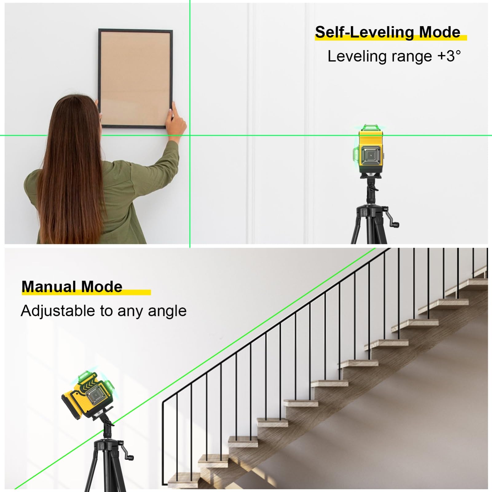 Livella Laser Autolivellante 4 x 360°, 4D 16 Linee Verde Livello Laser Professionale Rotante Lazer Level con 1.6 M Treppiedi & 5400mAh Batteria