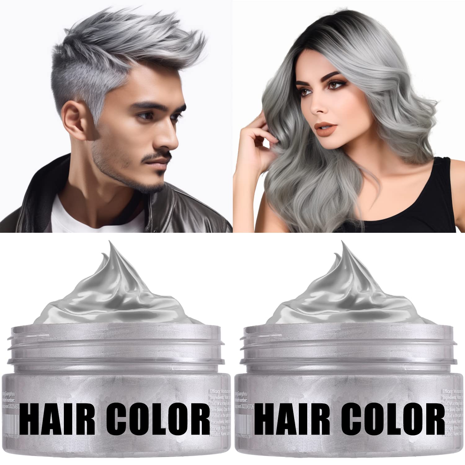 SPRINGSUGAR Gray Temporary Hair Color Wax, 2 Pack, Hair Color Wax for Kids & Adults, Instant Hairstyle Mud Cream - Gray, Washes Out Easily Occasions