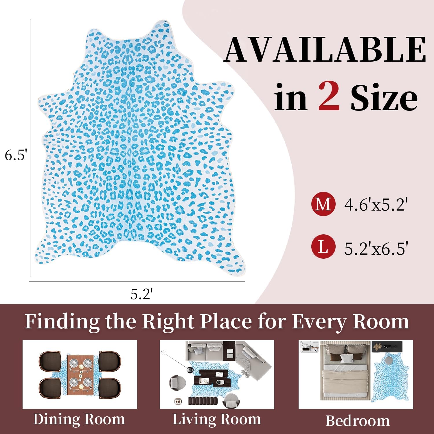 Leopard Rug, Cheetah Print Area Rug 5.2x6.5 Feet Faux Animal Print Skin Carpet for Living Room Bedroom Home Decor (Blue)