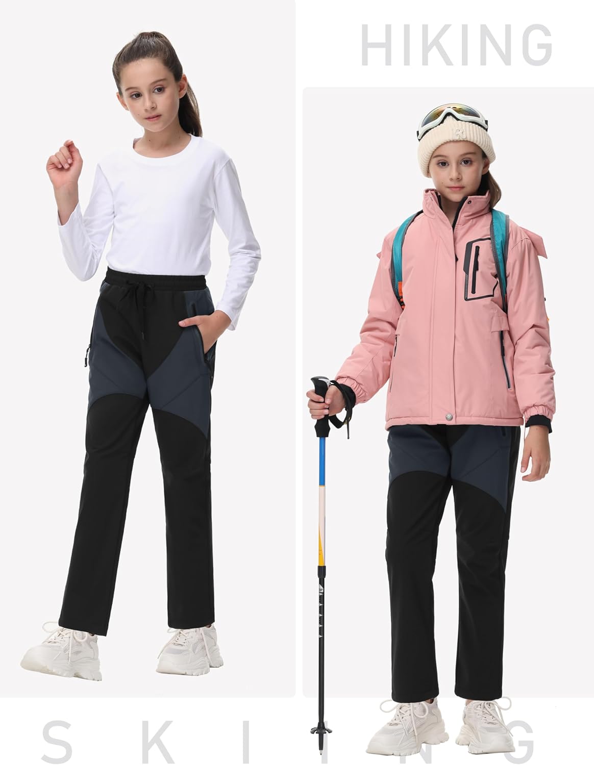 MoFiz Kids Fleece Lined Hiking Snow Ski Pants Boys Waterproof Winter Warm Outdoor Pants with Zippered Pocket