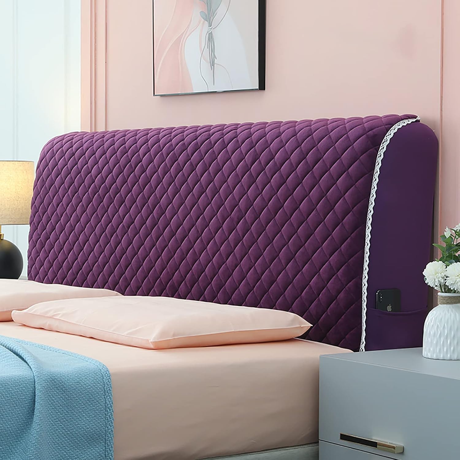 Headboard Cover for Single Double King Size Bed,Stretch All-Inclusive Bed Head Protector Cover,Dust Proof Polar Fleece Bed Head Cover,for Bedroom Decoration(120/150/180/200/220 cm)