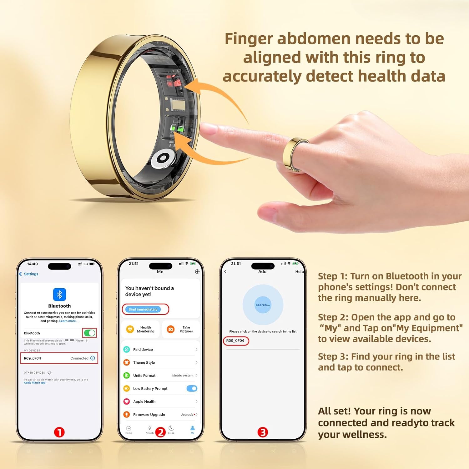 Smart Ring for Women& Men, Fitness Ring & Sleep Tracker Health Tracker With Heart Rate & Blood Oxygen Monitor, Step Counter Ring,IP68 Waterproof, No Subscription Fee for IOS & Android (Gold, #9)