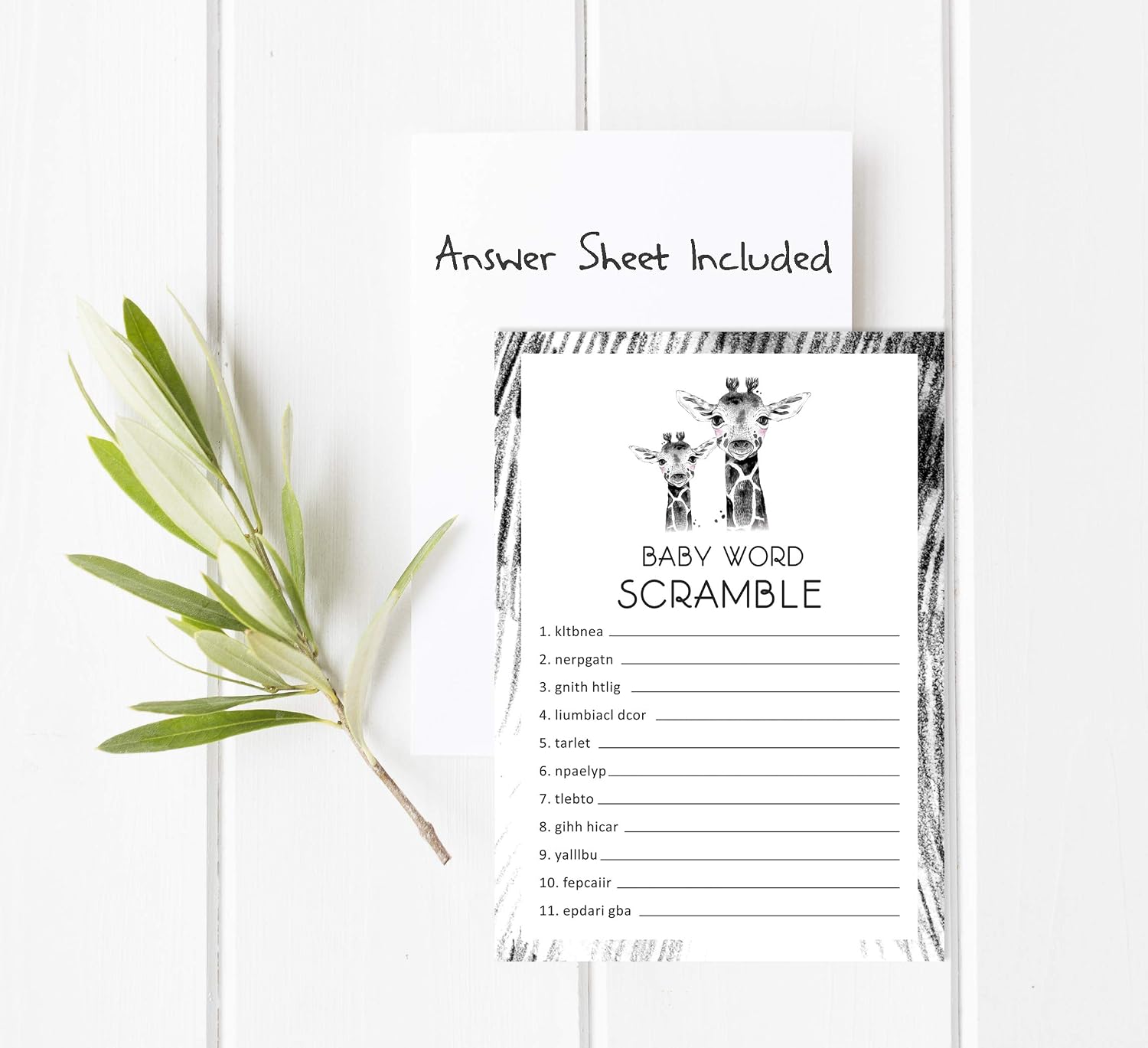 Inkdotpot 50 Pack Baby Word Scramble Baby Shower Game Cards Giraffe Jungle Animals Party Supplies Fun Baby Shower Game Favors - Image 4
