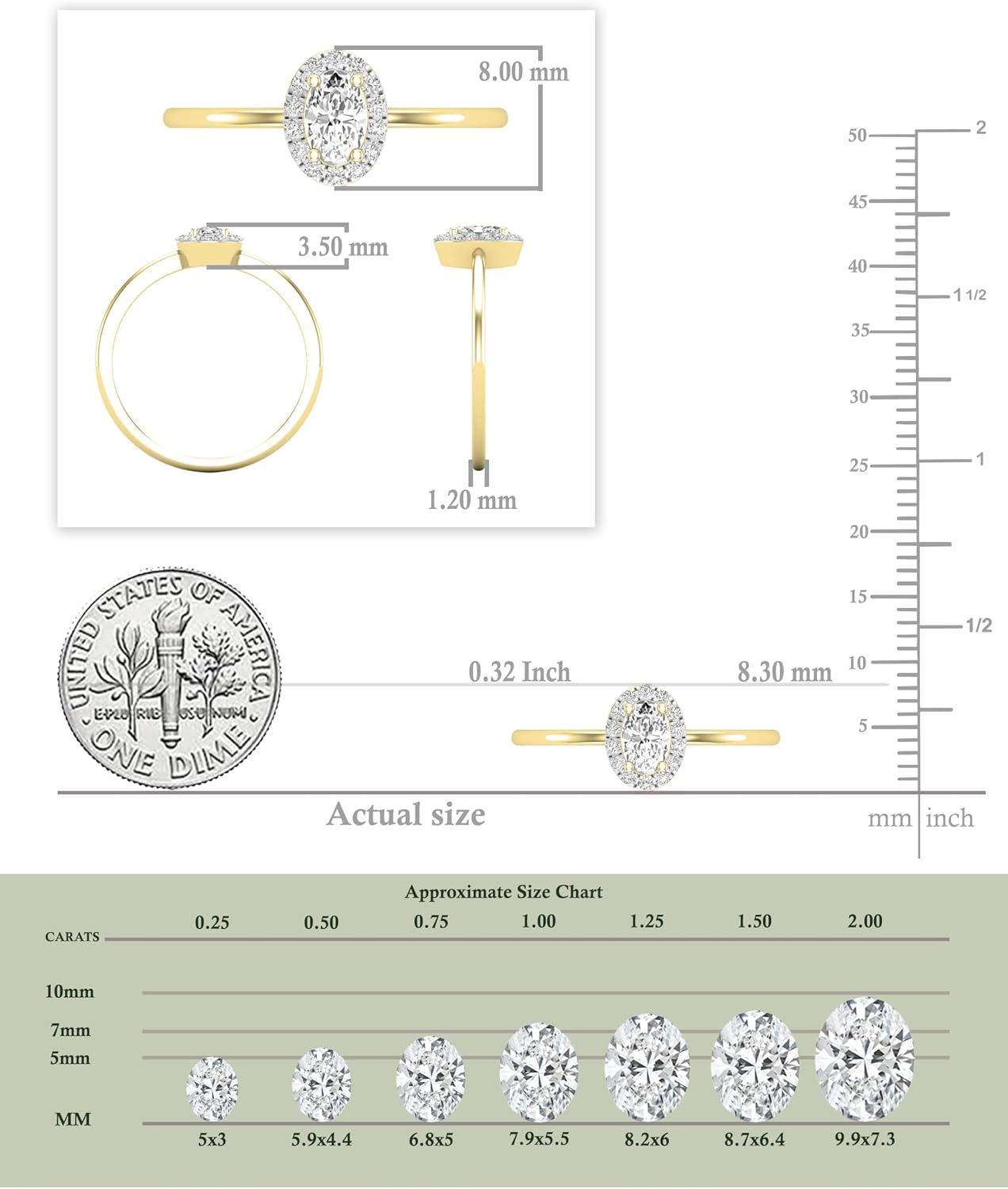 Oval & Round Lab Grown White Diamond Halo Engagement Ring for Her in 14K Solid Gold