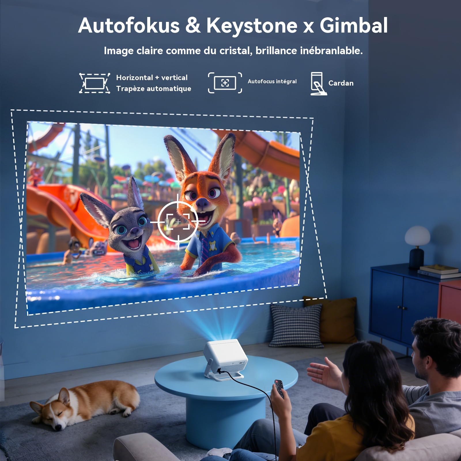 Xgody A1 Videoprojecteur 4K 8K supporte, Mini Projecteur Video Portable WiFi 6 Bluetooth 5.4, Autofocus, Obstacle Avoidance, Calibration Automatique Retroprojecteur Rotation 180° Android 14 Projecteur