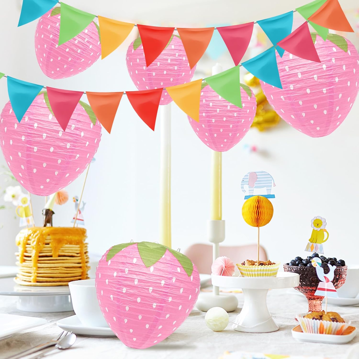 Strawberry Paper Lantern 6pcs Fruit Themed Party Decorations Strawberry Birthday Decorations Cute Hanging Ornaments Girl Room Decor Hungry Caterpillar Party Supplies - Pink