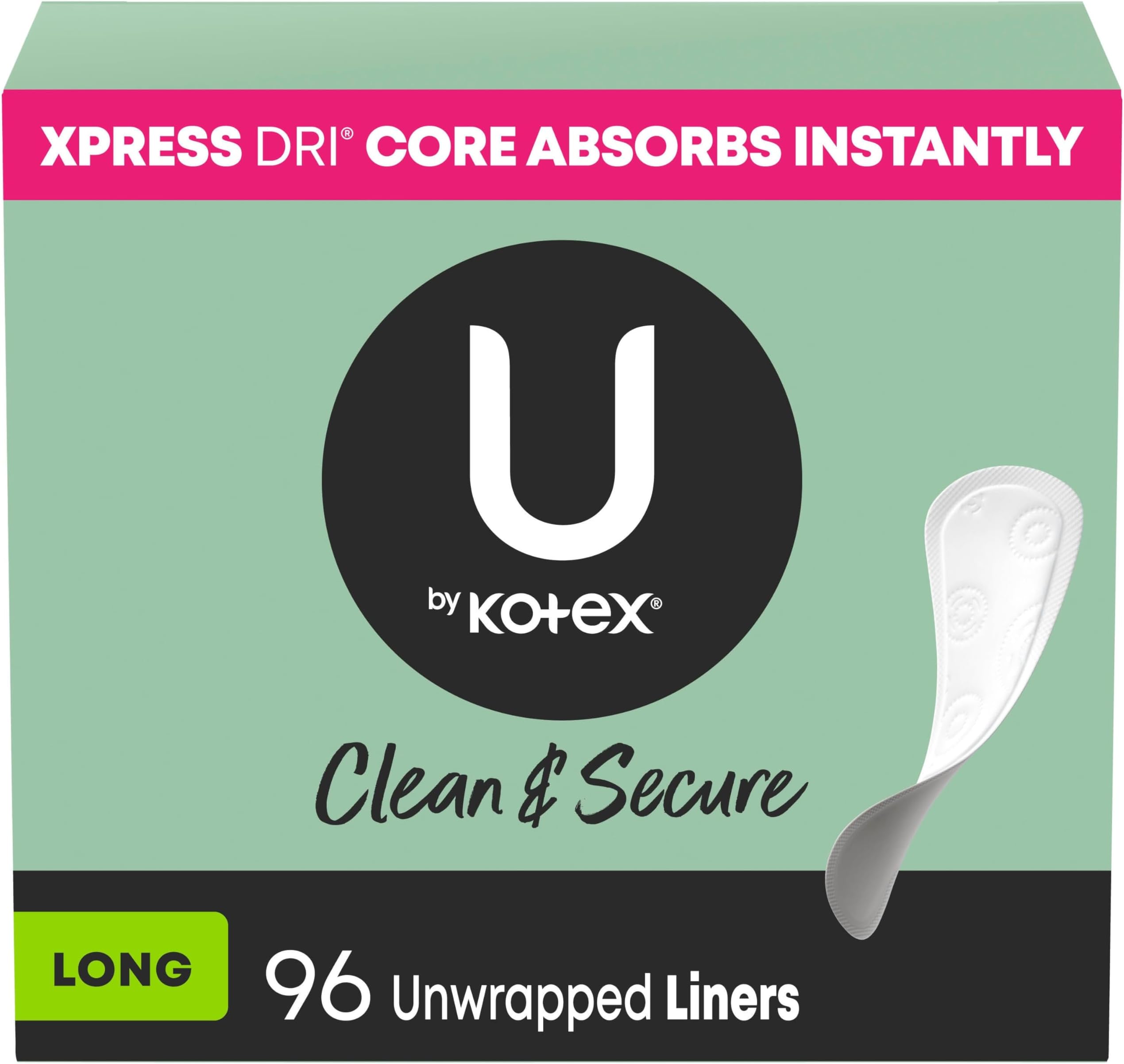 Panty Liners, Clean & Secure, Light Absorbency, Long Length, 96 Count (Packaging May Vary)