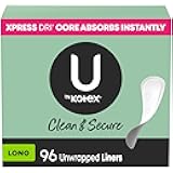 U by Kotex Panty Liners, Clean & Secure, Light Absorbency, Long Length, 96 Count (Packaging May Vary)