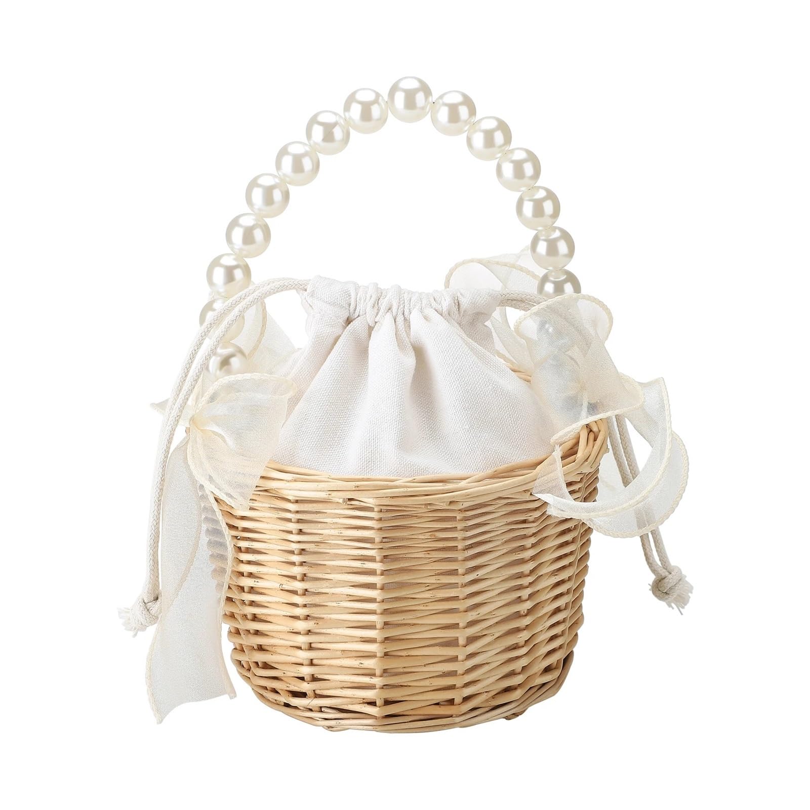Wedding Petal Confetti Basket, Flower Rattan Basket Wedding Bridesmaid Handheld Brown Storage Box With White Mesh(S)