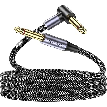 MOSWAG 6.35 mm Guitar Cable 5 m Straight to Right Angle Instrument Cable Electric Instrument Bass AMP Cable Compatible Bass Guitar Electric Bass Amplifier