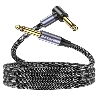 MOSWAG Electric Guitar Cable 3 m Electric Instrument Cable 90 Degree Bass AMP Cable 6.35 mm TS Guitar Amplifier Cable Compatible Bass Guitar Electric Bass Amplifier