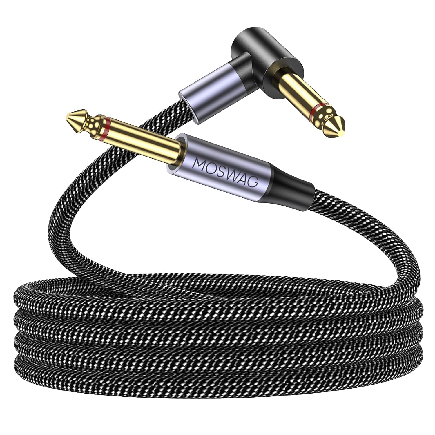 MOSWAG Câble Instrument 3m - Jack Coudé pour Guitare Électrique et Basse - Connecteur Tressé pour Ampli