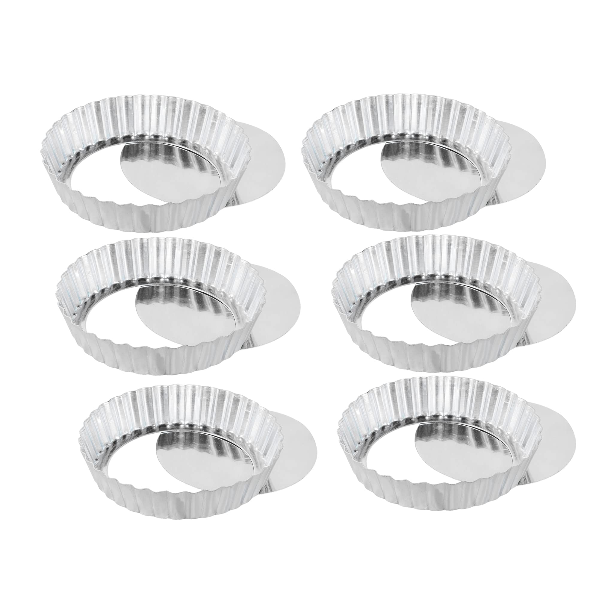 CooKNooK Aluminium Baking Mould with Removable Bottom,4 inch Diameter 3 cm Depth (Pack of 6)