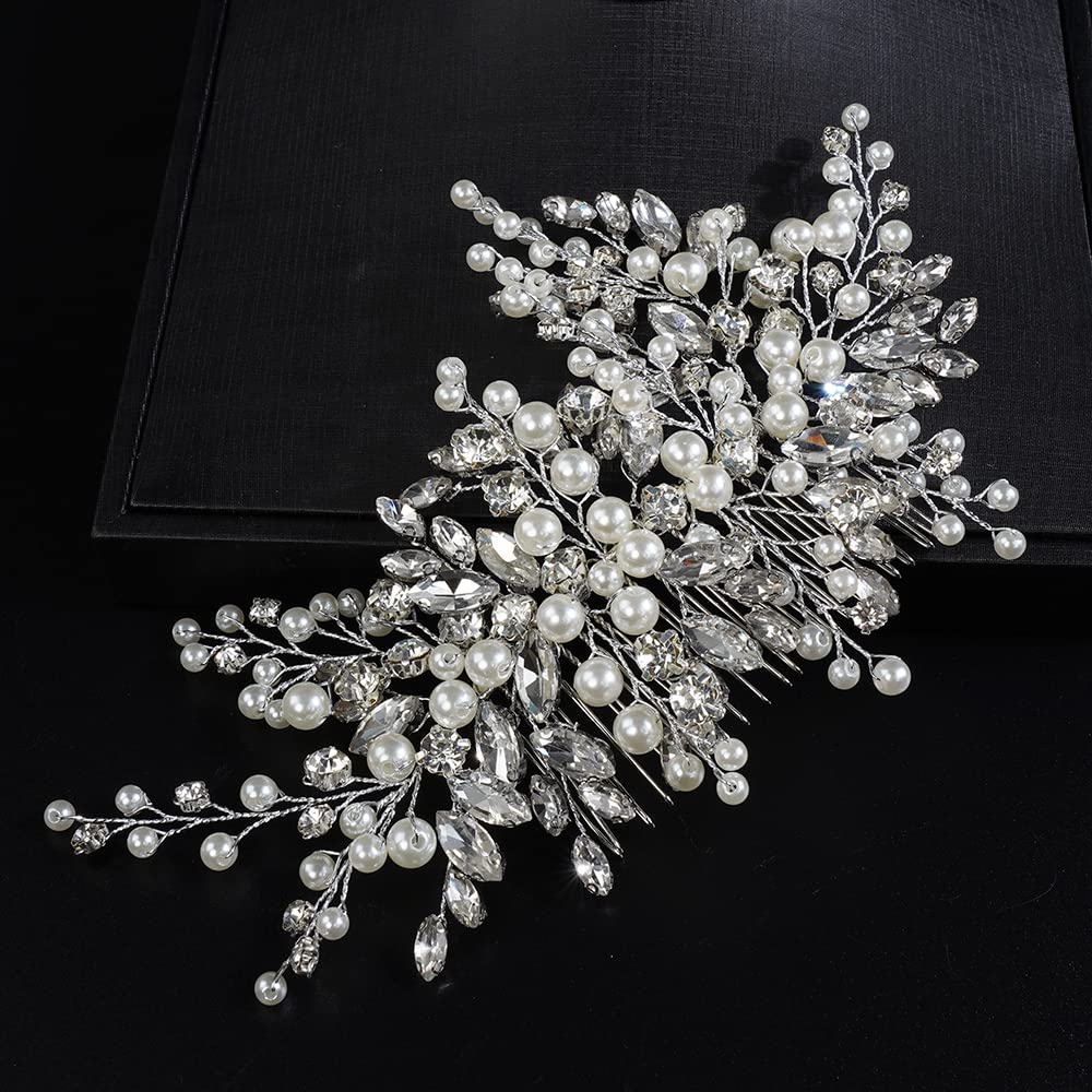 JWICOS Bride Wedding Hair Comb Crystal Hair Pieces Bridal Pearl Side Comb Wedding Hair Accessories for Women and Girls - Image 6