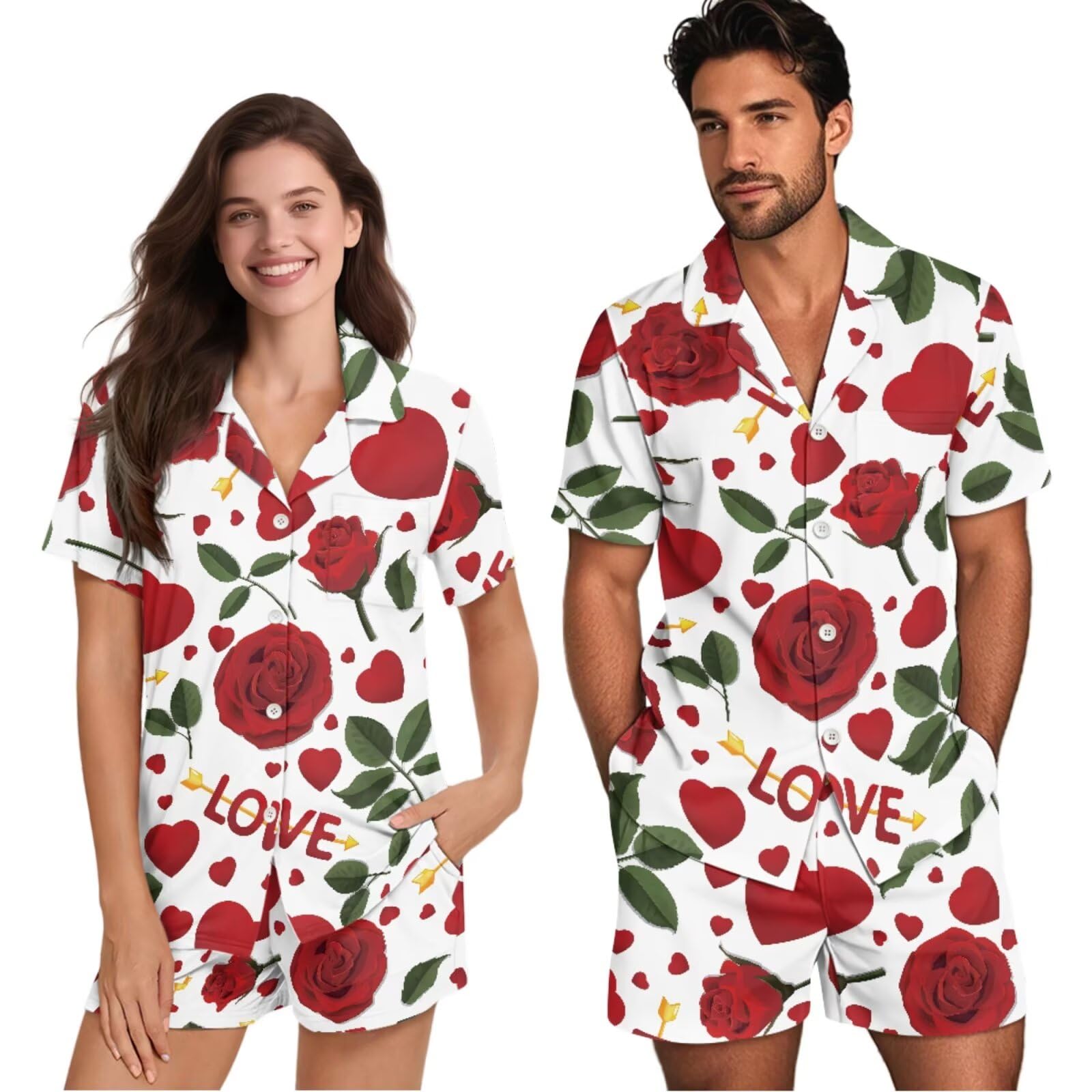Conjunto de pijama para él y para ella, conjunto de pijama de verano de manga corta para parejas, ropa de descanso a juego
