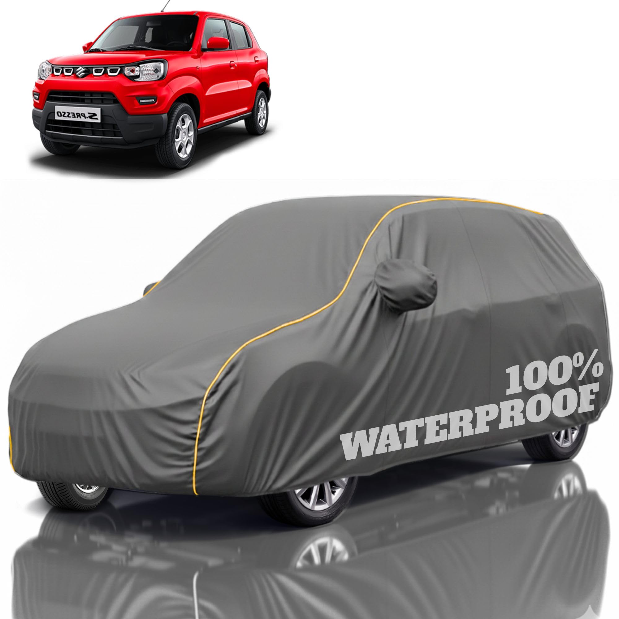 Premium Polyester Car Cover S-Presso All-Weather Protection from Rain, Dust &amp; Sun | UV Resistant Fabric | Full Body Secure Fit for Outdoor &amp; Indoor Parking Grey