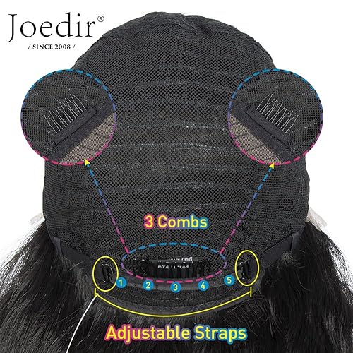 Miniatura 9 de Joedir Pelucas de encaje frontal de 30 pulgadas de largo, ondulado, peluca sintética de 4.5 pulgadas de profundidad, encaje transparente HD con