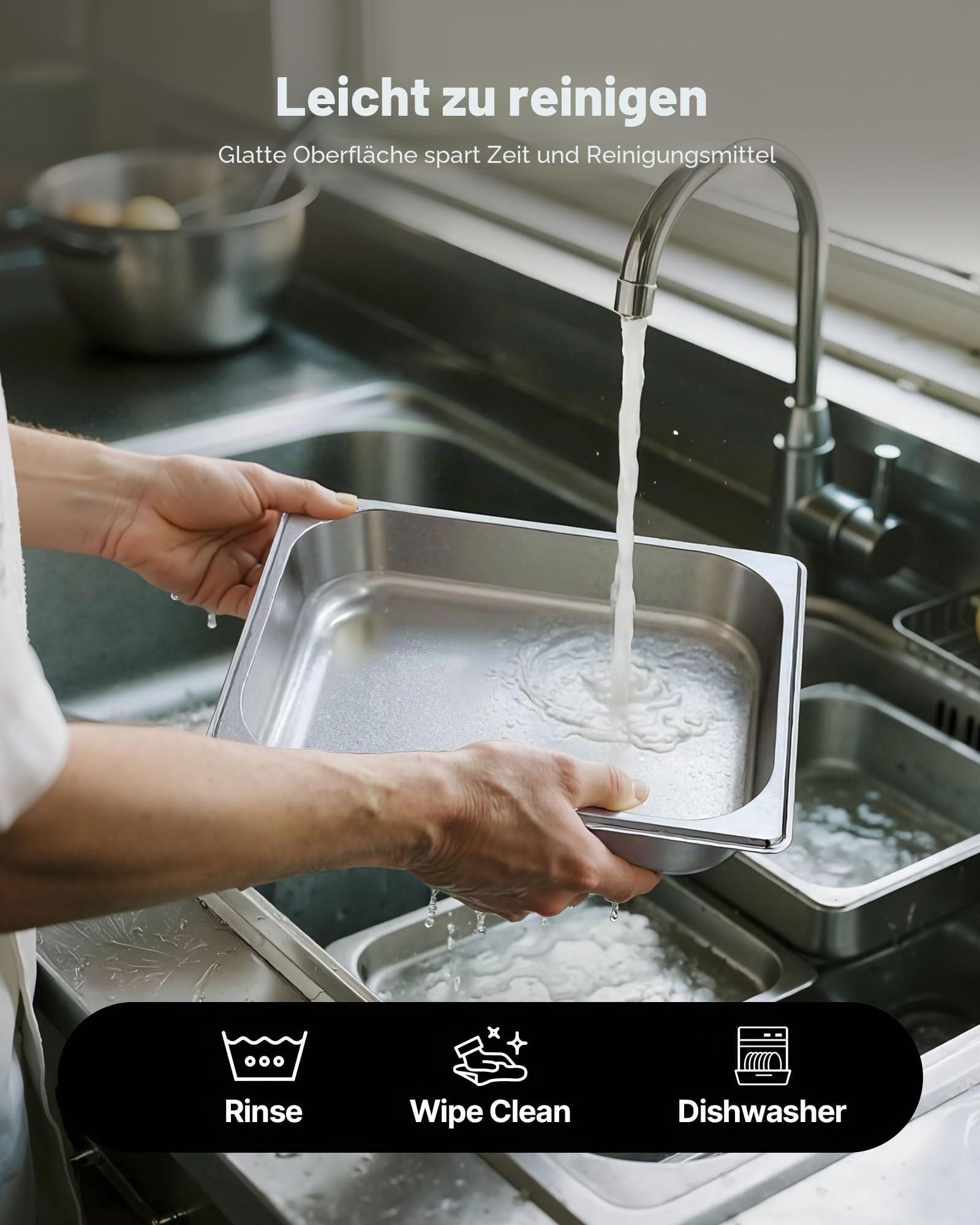 VEVOR Gastronormbehälter Hotelpfanne (1/2-Größe) 4 Stk. 3,8 L, wiederverwendbare Behälter (63,5 mm tief), rostfreie Catering-Aufbewahrung, Panierschale Speisebehälter für Party Restaurant Buffet