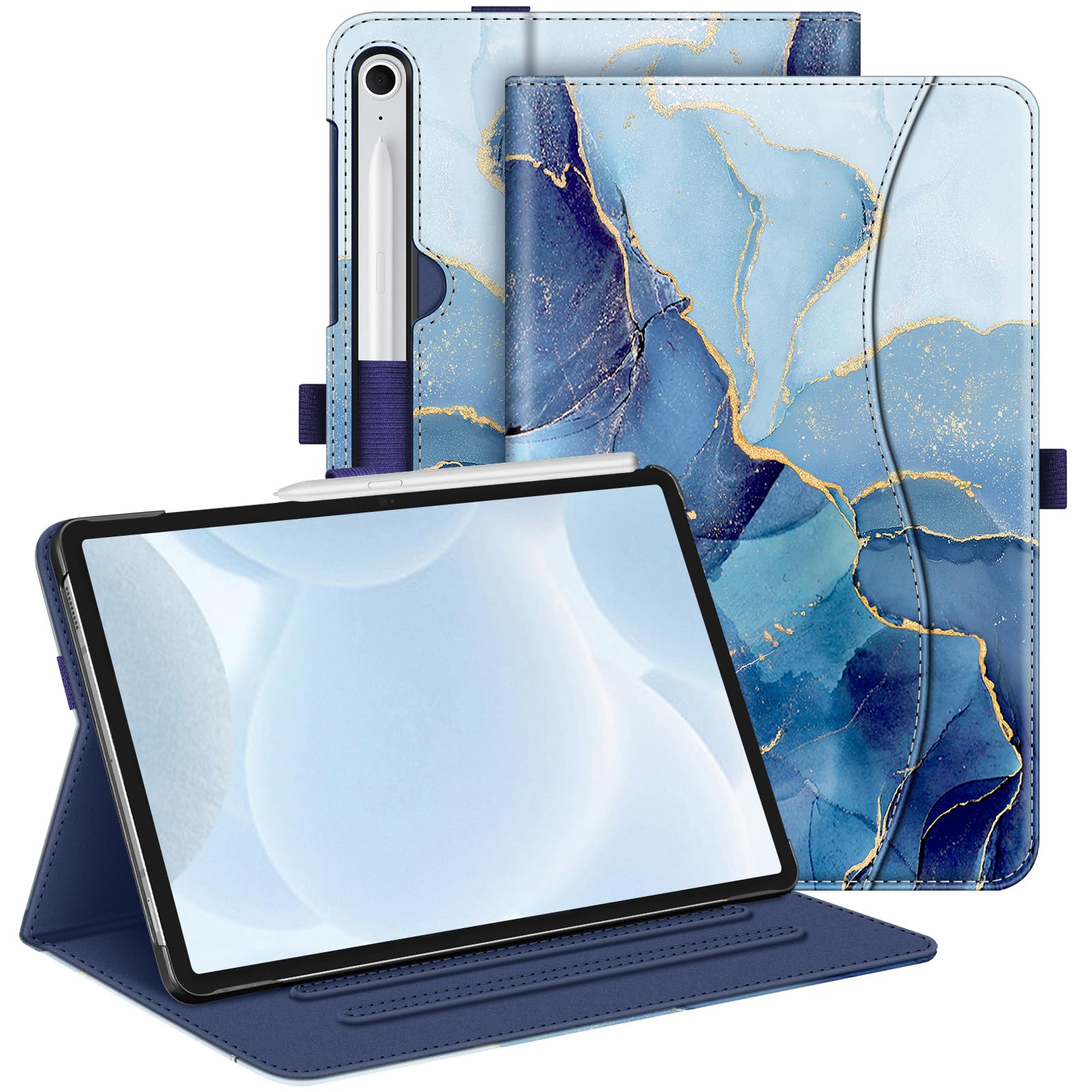 Fintie Case for Samsung Galaxy Tab S9 FE 5G 10.9 Inch/Galaxy Tab S9 11 Inch 2023, Multi-Angle Viewing Protective Cover with Pocket, Auto Sleep/Wake, Ocean Marble