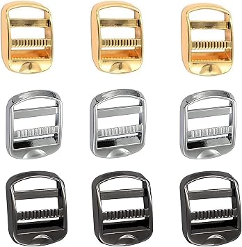 Metal Buckle Ladder Lock 1-inch Zinc Alloy Buckles for Backpack Handbag Buckle Replacement Heavy Duty Strap Slider Adjuster Webbing Strap Release Buckles Hardware Silver/Gold/Black -9 PCS