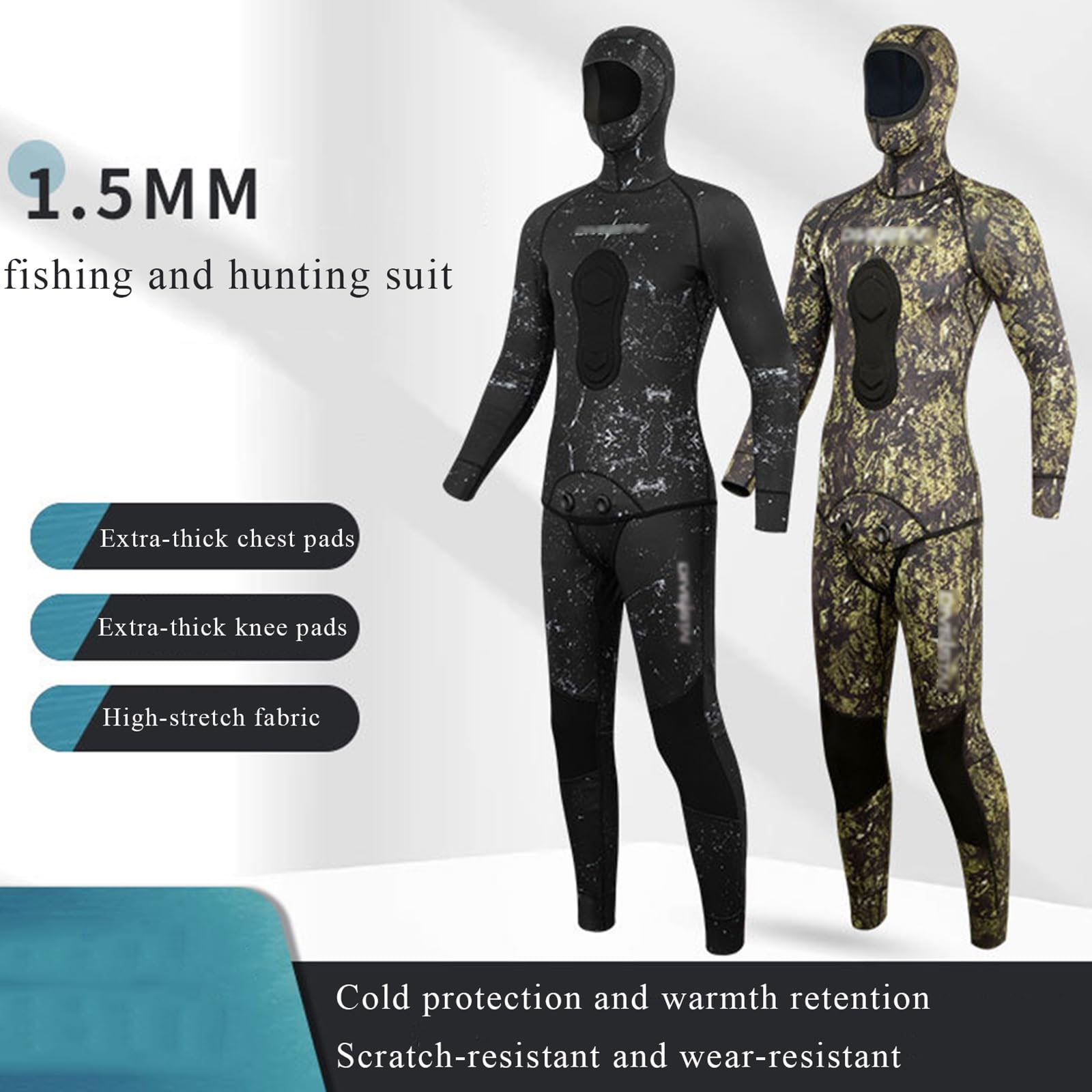 Muta Da Pesca Subacquea Da 3 Mm Con Cappuccio, Maniche Lunghe Mimetiche Per La Caccia E Le Immersioni Set Di 2 Pezzi Con Imbottitura Sul Petto Per Immersioni In Acque Fredde