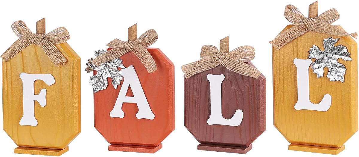 Decoraciones de otoño para el hogar, cartel de madera de calabaza con letras de otoño para decoración de otoño, juego de bloques de madera decorativos, decoración de Acción de Gracias para mesas, bandeja escalonada, mantel, Acción de Gracias