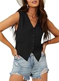 Womens Vest Dressy Casual V-Neck Button-Down Lined Suit Jacket Waistcoat Versatile Vests